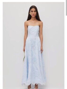 Aje Strapless Light Blue Textured A-Line Gown